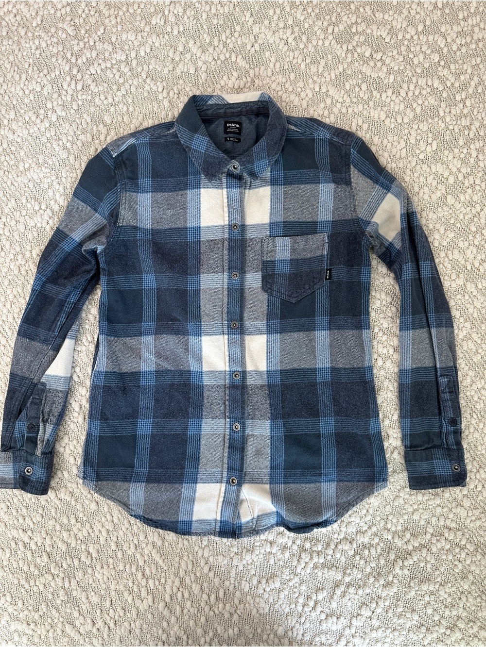 prAna Golden Canyon Flannel Shirt Women S Organic Cotton Blue Plaid Button Down
